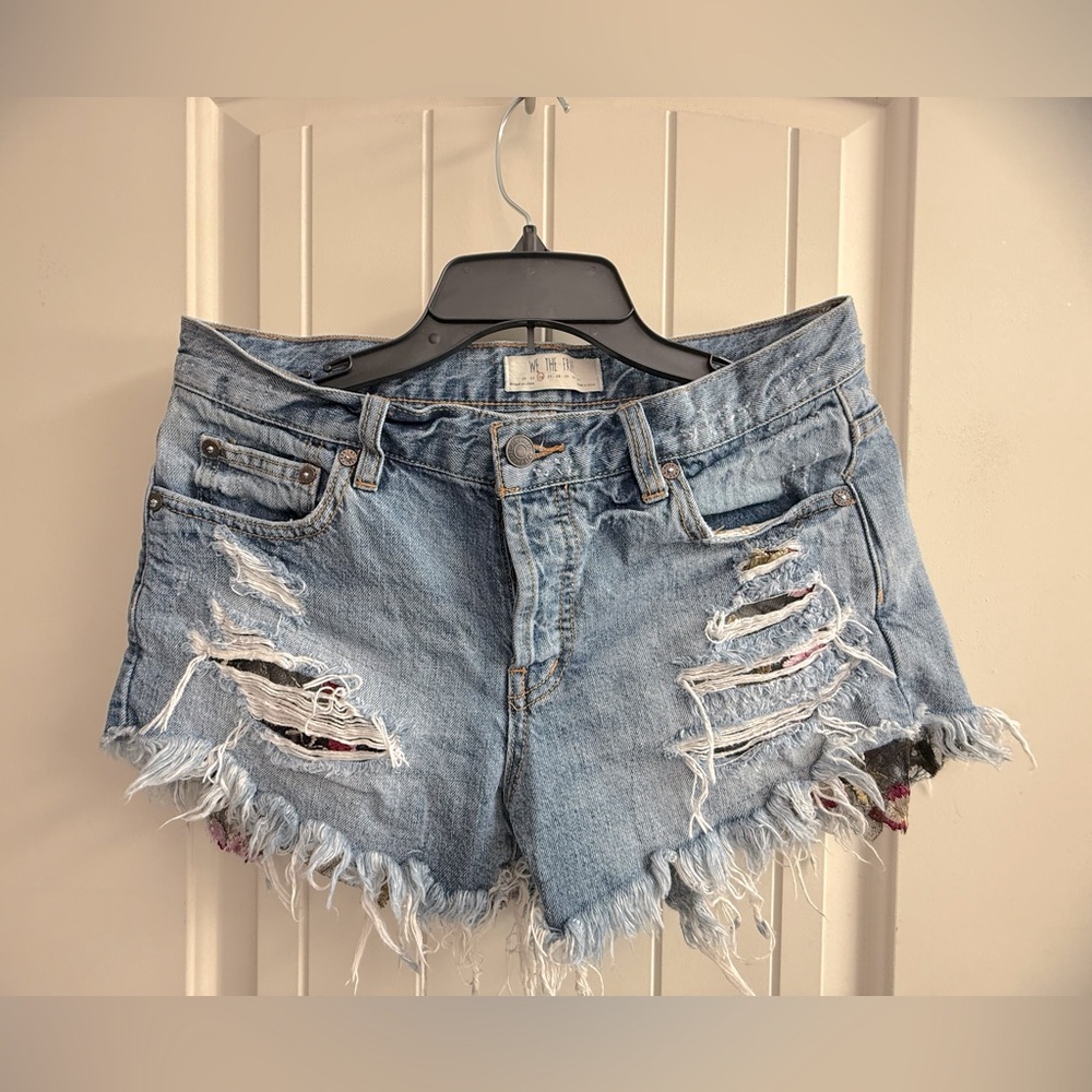 Free People Blue Distressed Jean Shorts